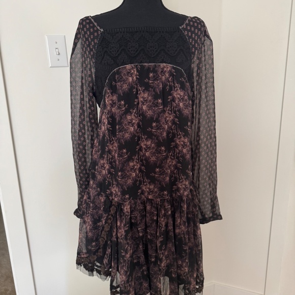 Free People Sheer Floral Boho Mini Dress with Lace Detail - Picture 3 of 7